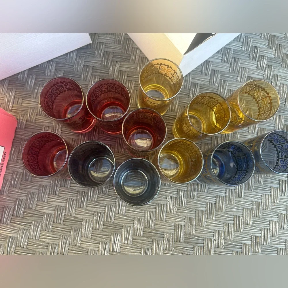 MOROCCAN TEA GLASSES HAND PAINTED SET OF 12